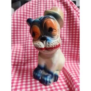 Vintage 1920s 30s Chalkware Bonzo The Dog Figure Bulldog Bowler Hat